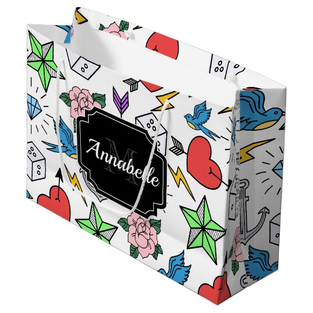 Sacola Para Presentes Grande Tatuagem na Escola Antiga (Frente inclinada)