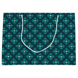 Sacola Para Presentes Grande Teal Deco Hearts Padrados