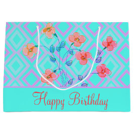 Sacola Para Presentes Grande Teal Happy Birthday Gift Bag Com Floral