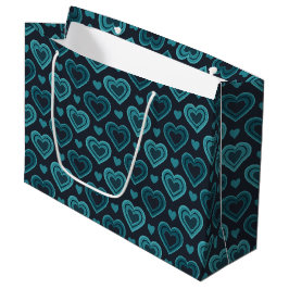 Sacola Para Presentes Grande Teal Hearts