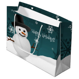 Sacola Para Presentes Grande Teal Snowman Winter Scenery Christmas Gift Bag