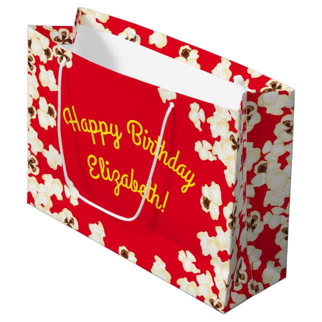 Sacola Para Presentes Grande Teatro Popcorn Festa de aniversário (Frente inclinada)