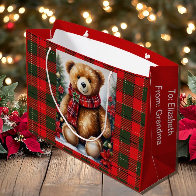 Sacola Para Presentes Grande Teddy Bear Add Names Cute Christmas (Criador carregado)