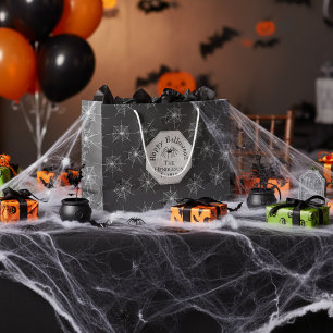 Sacola Para Presentes Grande Teias de Aranha Negra Feliz Dia das Bruxas