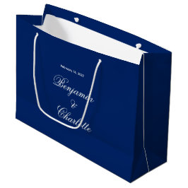 Sacola Para Presentes Grande Tema de Casamento Azul Marinho com Data e Nome Per