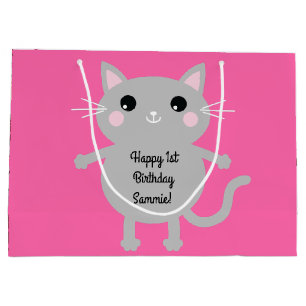Sacola Para Presentes Grande Tema de Festa de primeiro aniversario de Gatinho C
