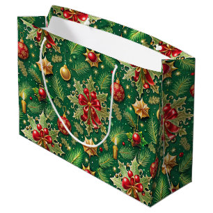 Sacola Para Presentes Grande Tema de Natal Padrão Colorido Festivo