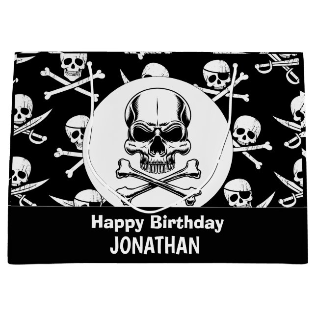 Sacola Para Presentes Grande Tema Pirata - Ossos do Prato Adulto (Frente)