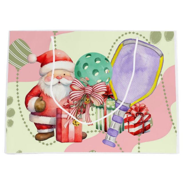 Sacola Para Presentes Grande Temo de Natal da Pickleball (Frente)