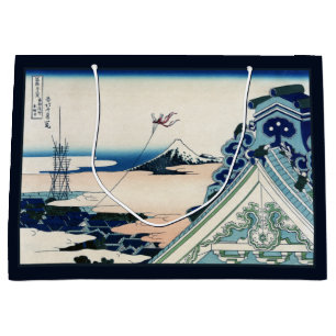 Sacola Para Presentes Grande Templo Honganji Vista do Monte Fuji Xilogravura Ja