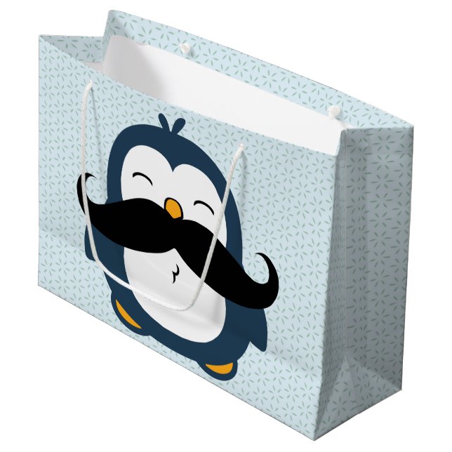 Sacola Para Presentes Grande Tendência do bigode do pinguim (Frente inclinada)