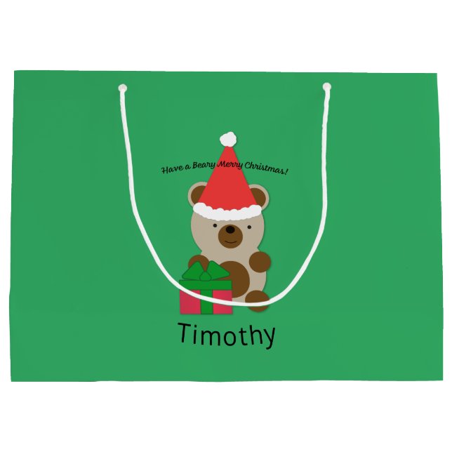 Sacola Para Presentes Grande Tenha um Urso de Natal Feliz (Verso)