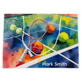 Sacola Para Presentes Grande Tênis e raquete no campo com amor