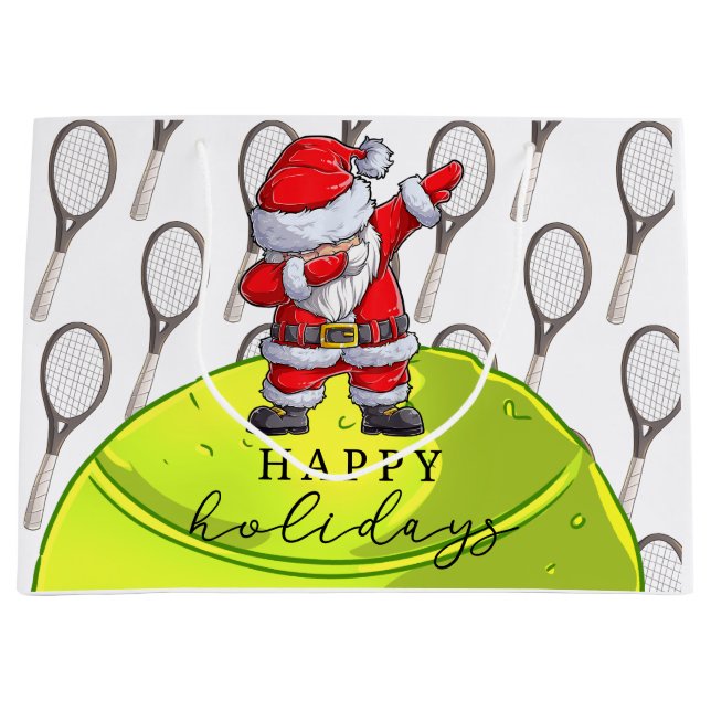 Sacola Para Presentes Grande Tênis Natal com Ball e Racket com Papais noeis (Frente)