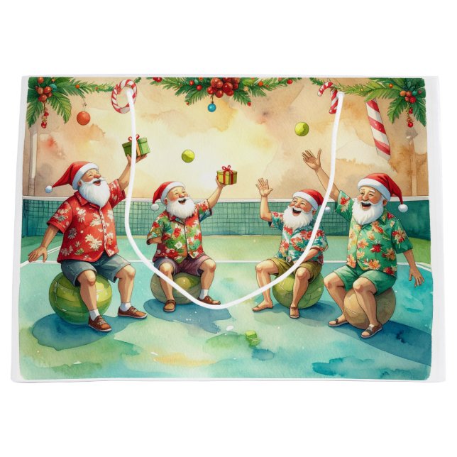 Sacola Para Presentes Grande Tennis Christmas with Santa Claus  (Frente)