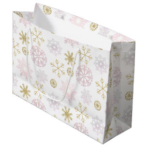 Sacola Para Presentes Grande Terra da Maravilha de Inverno Cor-de-Rosa Esbranqu