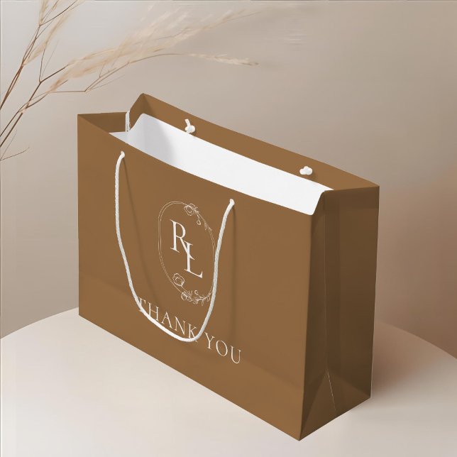 Sacola Para Presentes Grande Terra | Floral Monograma Wedding Obrigado (Criador carregado)