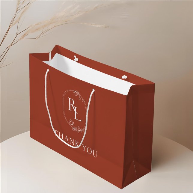 Sacola Para Presentes Grande Terracotta | Floral Monograma Wedding Obrigado (Criador carregado)