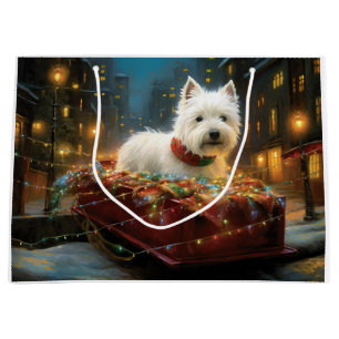 Sacola Para Presentes Grande Terrier Branco do West Highland Natal Festivo