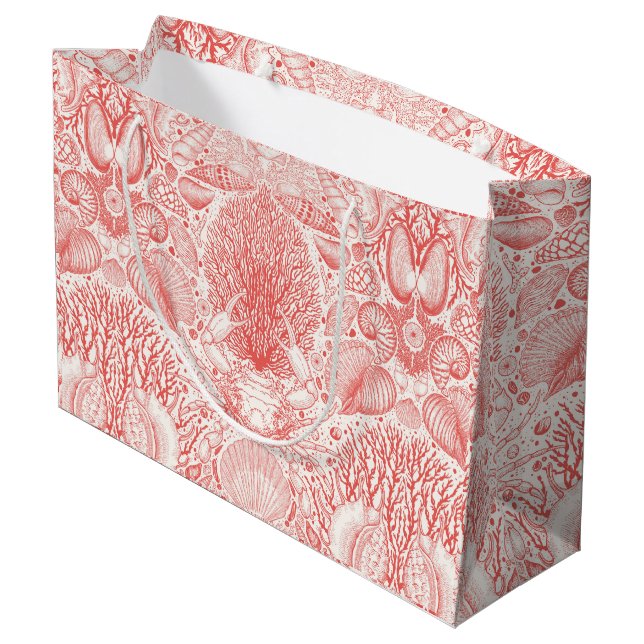Sacola Para Presentes Grande Tesouros de praia em vermelho-coral (Verso inclinado)