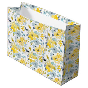 Sacola Para Presentes Grande Teste padrão amarelo & azul da aguarela