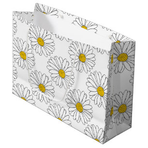 Sacola Para Presentes Grande Teste padrão amarelo da margarida branca