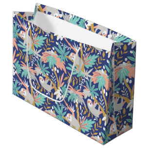 Sacola Para Presentes Grande Teste padrão azul tropical da preguiça