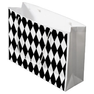 Sacola Para Presentes Grande Teste padrão branco preto do Harlequin