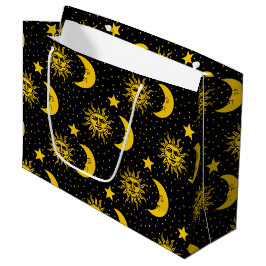 Sacola Para Presentes Grande Teste padrão de estrelas da lua de Sun do vintage