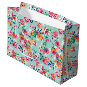 Sacola Para Presentes Grande Teste padrão de flores pintado