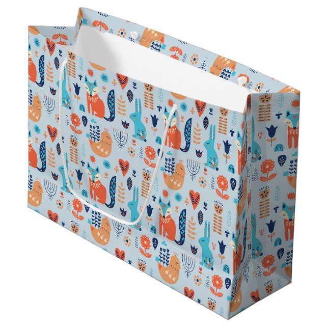 Sacola Para Presentes Grande Teste padrão do animal da floresta da arte popular (Frente inclinada)