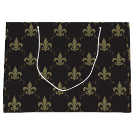 Sacola Para Presentes Grande Teste padrão Dourado preto luxuoso da flor de lis