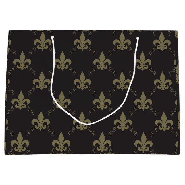 Sacola Para Presentes Grande Teste padrão Dourado preto luxuoso da flor de lis (Frente)
