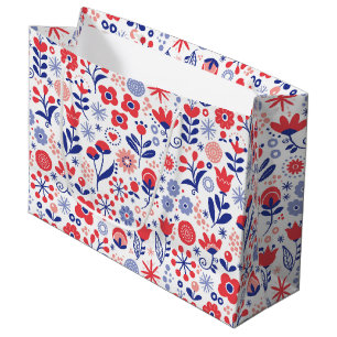 Sacola Para Presentes Grande Teste padrão floral azul & coral