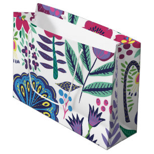 Sacola Para Presentes Grande Teste padrão floral da arte popular magenta