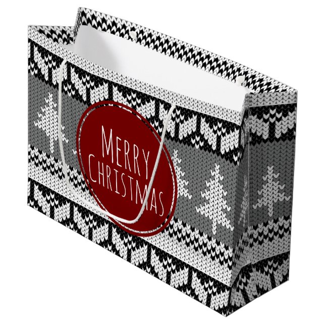 Sacola Para Presentes Grande Teste padrão nórdico cinzento das árvores do Feliz (Frente inclinada)
