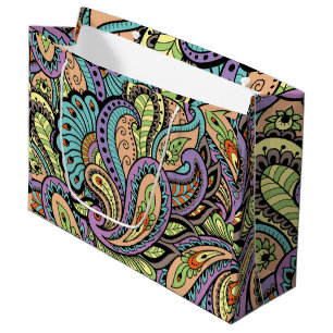 Sacola Para Presentes Grande Teste padrão oriental colorido de Paisley