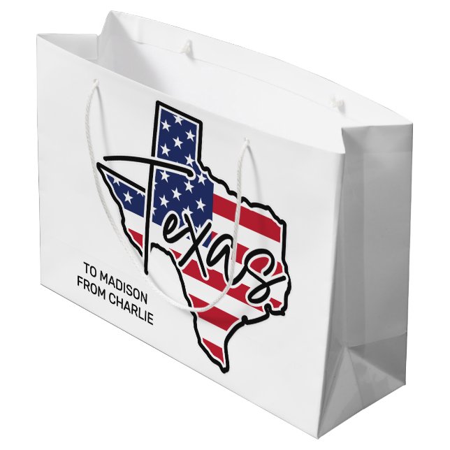 Sacola Para Presentes Grande Texas de texto personalizado (Verso inclinado)
