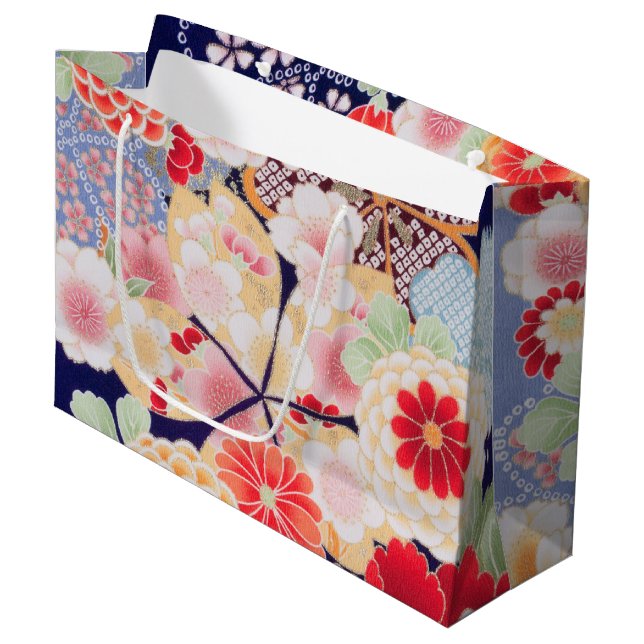 Sacola Para Presentes Grande Têxtil KIMONO Japonês, Flor (Frente inclinada)