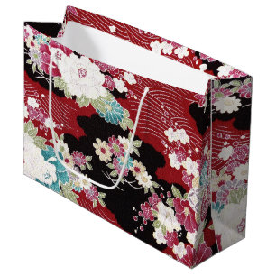 Sacola Para Presentes Grande Têxtil KIMONO Japonês, Padrão Floral