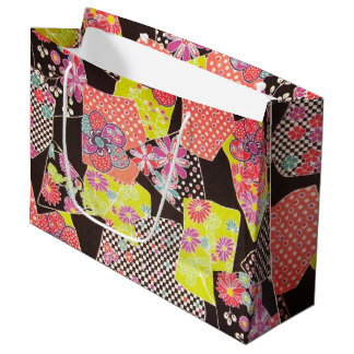 Sacola Para Presentes Grande Têxtil KIMONO Japonês, Padrão Floral