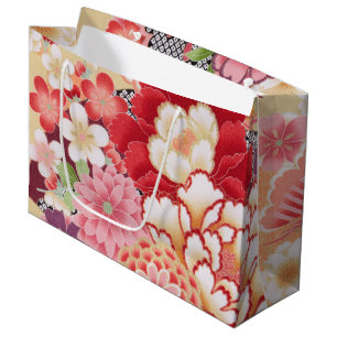 Sacola Para Presentes Grande Têxtil KIMONO Japonês, Padrão Floretal