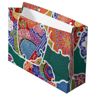 Sacola Para Presentes Grande Têxtil KIMONO Japonês, Padrão Floretal