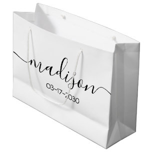 Sacola Para Presentes Grande Texto de Nome Personalizado Elegante Simples Preto