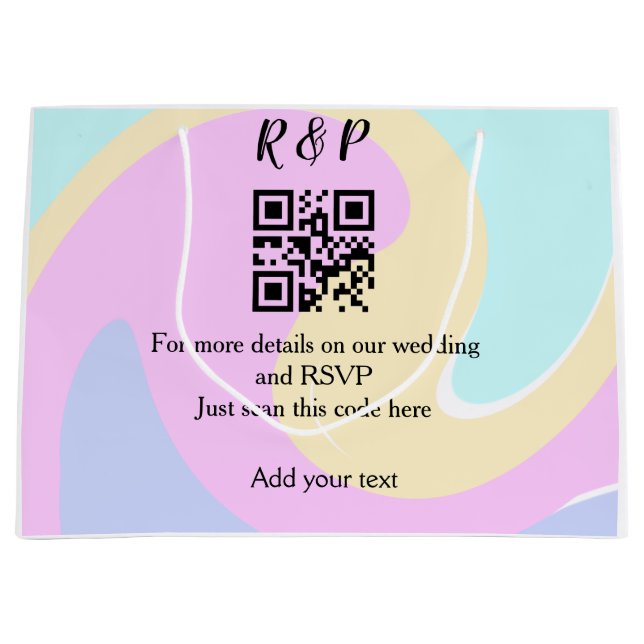 Sacola Para Presentes Grande texto do código q r do site de casamento adicionar (Frente)