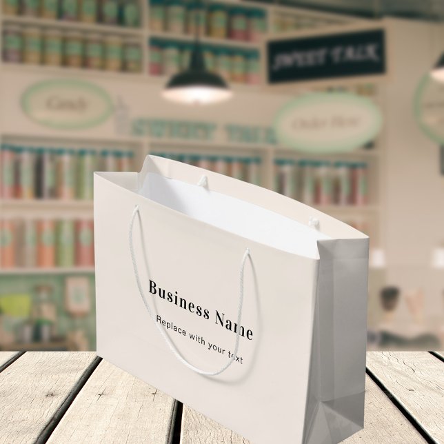 Sacola Para Presentes Grande Texto do nome comercial bege (Criador carregado)