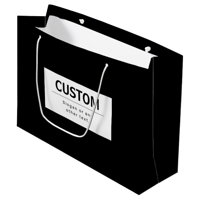 Sacola Para Presentes Grande Texto Editável Moderno Negrito | Preto & Branco (Frente inclinada)