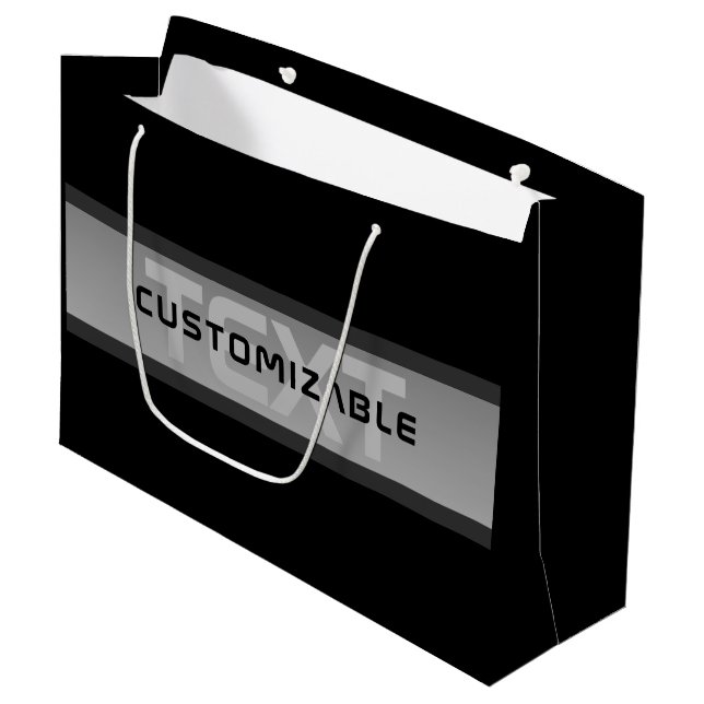 Sacola Para Presentes Grande Texto em Camadas Personalizável Moderno | Preto e  (Frente inclinada)