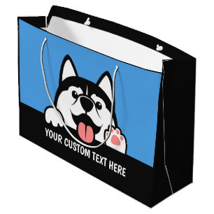 Sacola Para Presentes Grande Texto personalizado de Cute Siberian Husky