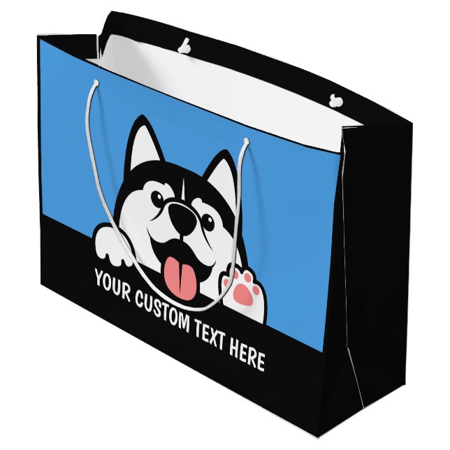 Sacola Para Presentes Grande Texto personalizado de Cute Siberian Husky (Verso inclinado)